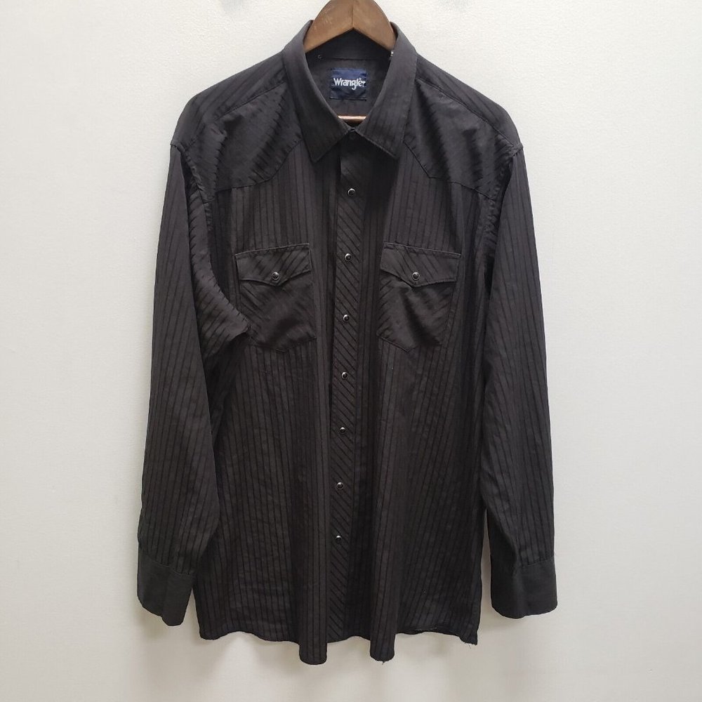 Vintage Wrangler Mens Western Pearl Snap Shirt Size 2XL Tall Black Stripe Collar